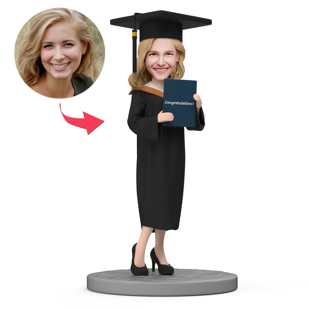Graduation Gifts for Her Female Graduation Certificate in Hand Custom Bobblehead with Engraved Text - MyFaceBobbleheads
