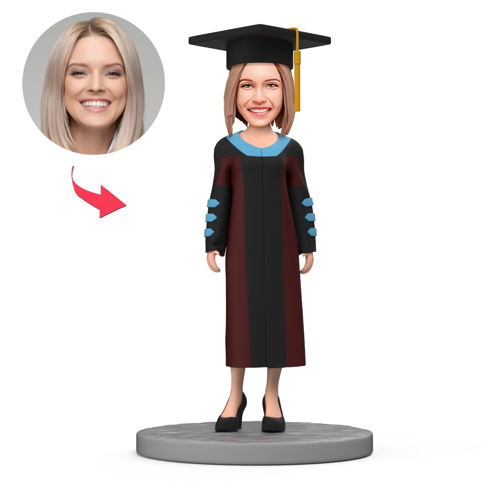 Female Ph.D. Graduate Custom Bobblehead with Engraved Text Graduation Gifts for Her - MyFaceBobbleheads