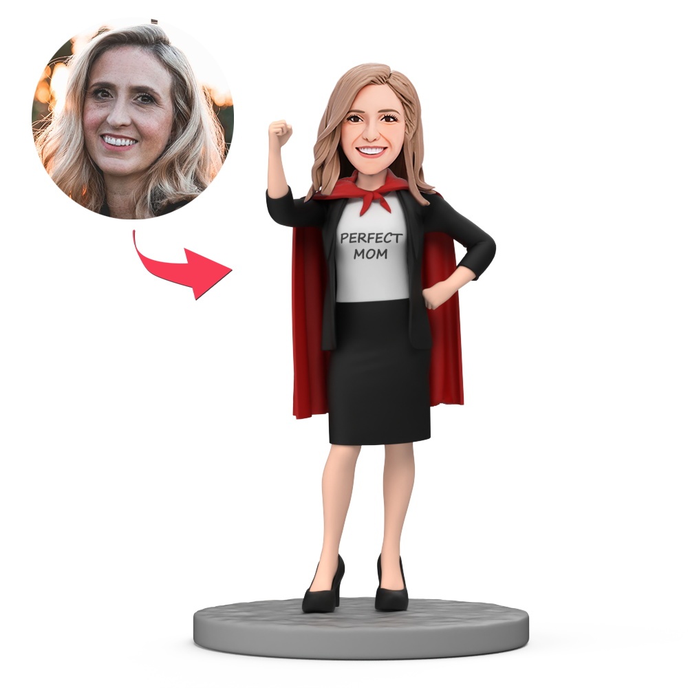 Prectect Mom Wear Black Suit Custom Bobblehead with Engraved Text - MyFaceBobbleheads