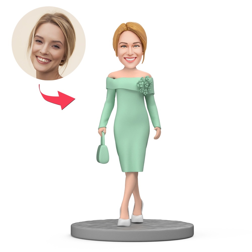 Mom Wear Green Fashion Skirt Custom Bobblehead with Engraved Text - MyFaceBobbleheads
