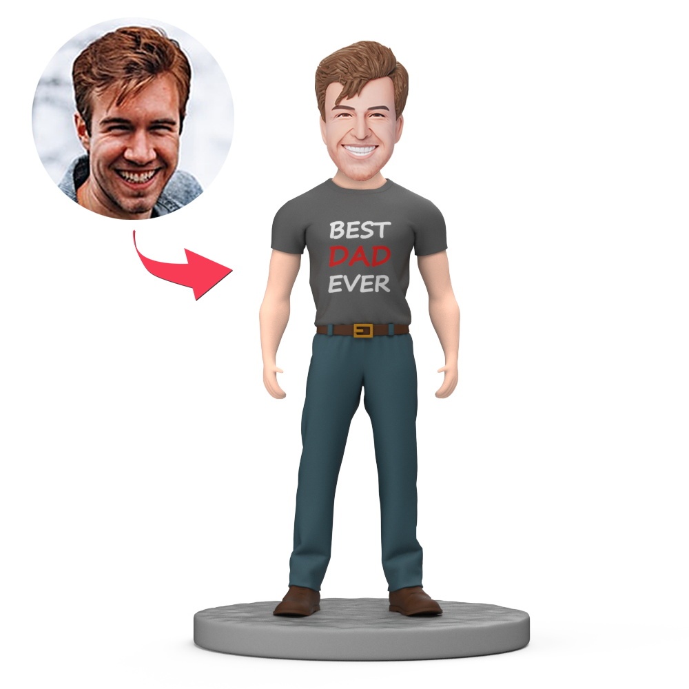 Best Dad Ever Wear Gray Short Sleeves Custom Bobblehead with Engraved Text - MyFaceBobbleheads