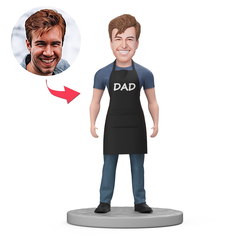 Father Wear an Apron Custom Bobblehead with Engraved Text - MyFaceBobbleheads