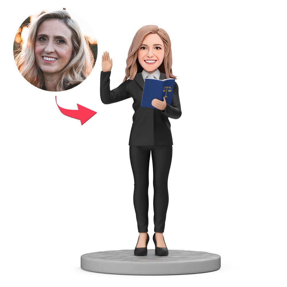 Female Lawyer Hold Declaration Document Custom Bobblehead with Engraved Text - MyFaceBobbleheads