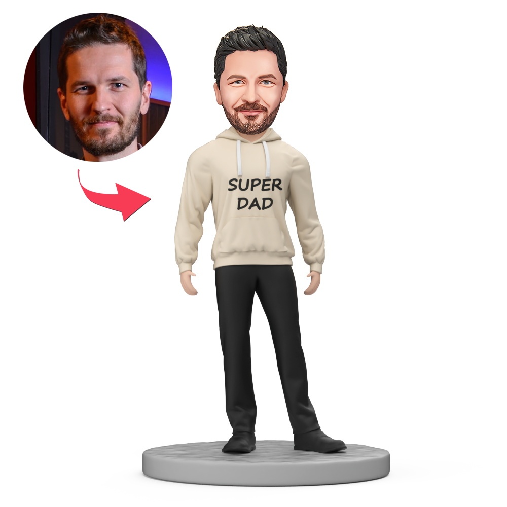Super Dad in Casual Clothes Custom Bobblehead with Engraved Text - MyFaceBobbleheads
