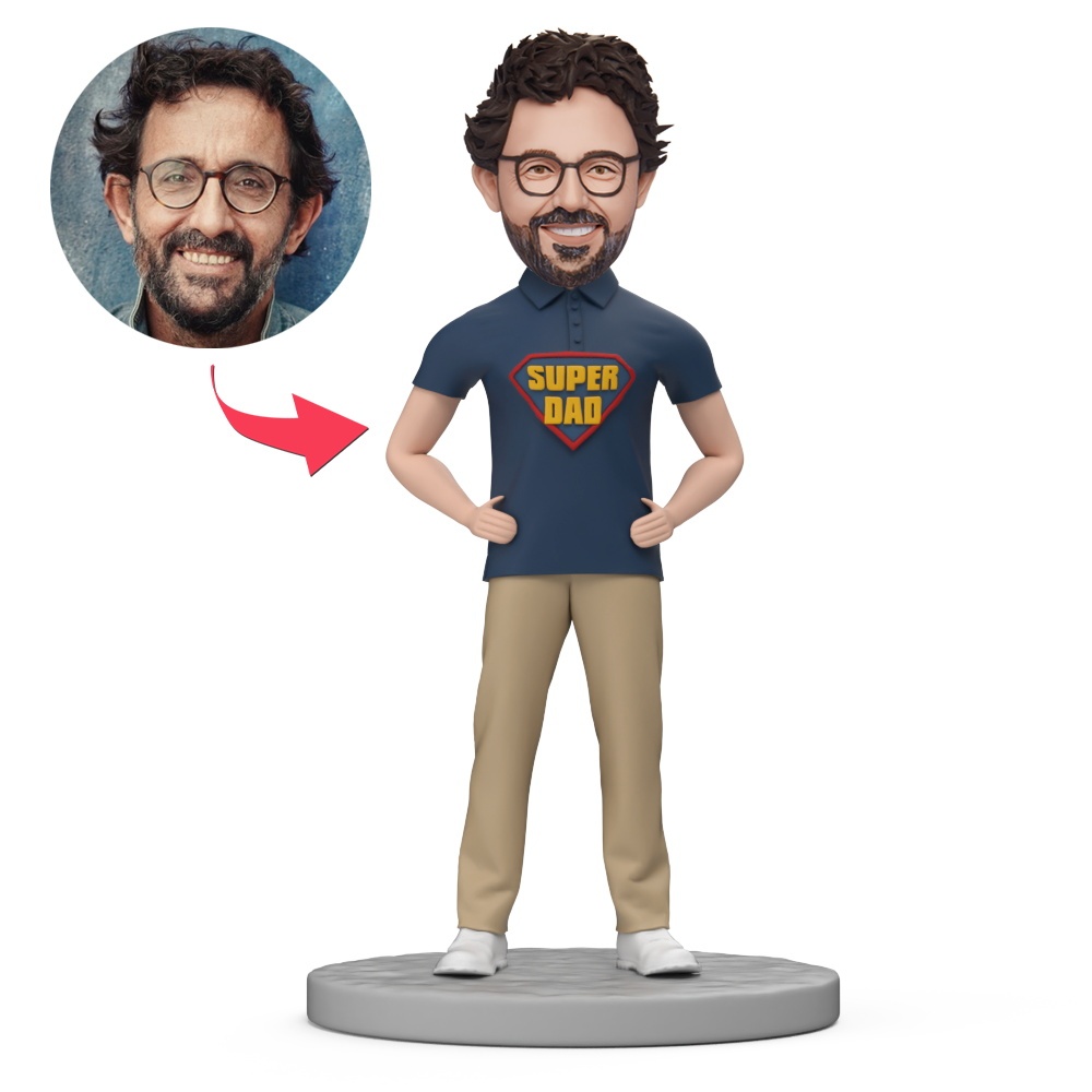 Gift for Super Dad in Sportswear Custom Bobblehead with Engraved Text - MyFaceBobbleheads