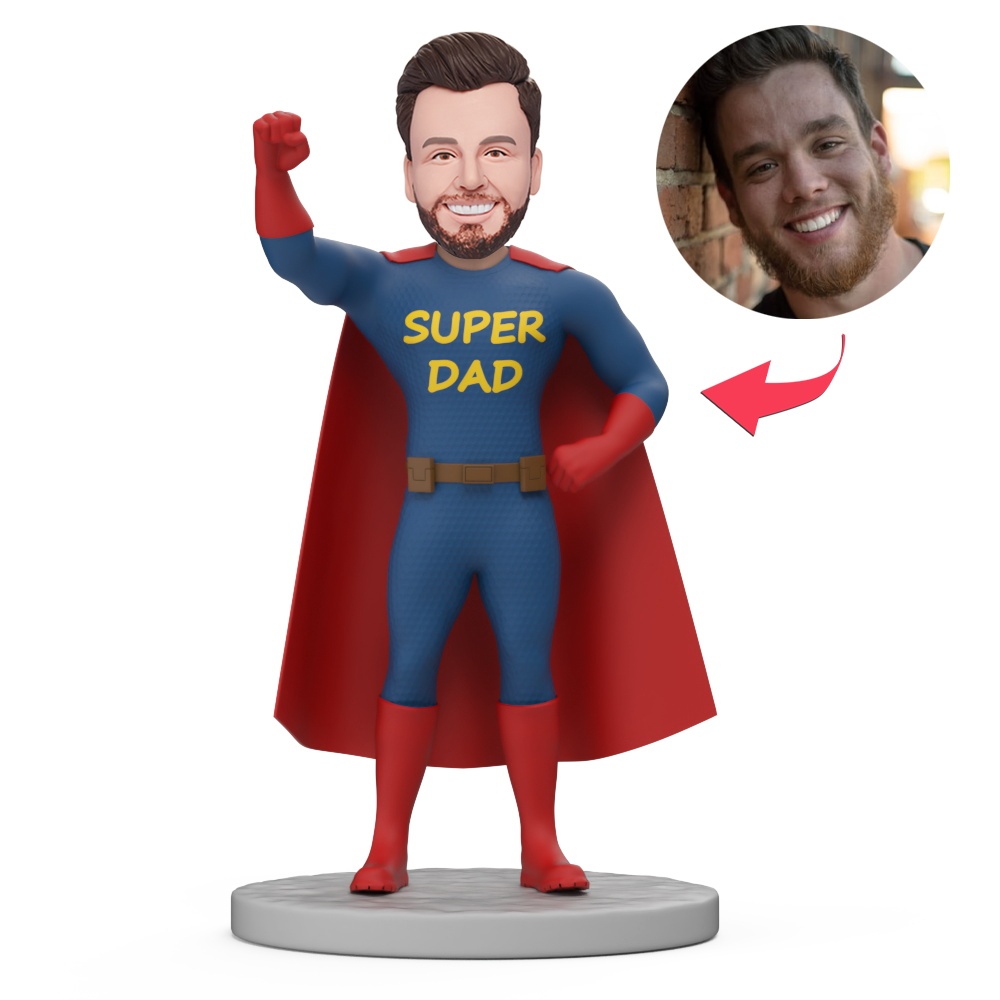 Father's Day Gifts Superman with Red Cape Custom Bobblehead with Engraved Text - MyFaceBobbleheads
