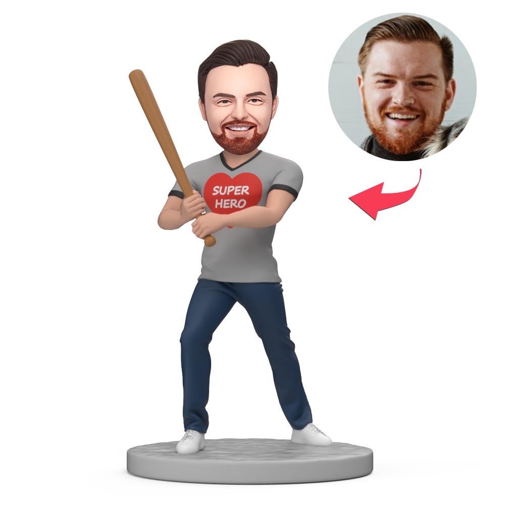 Gift for Dad Baseball Player Custom Bobblehead with Engraved Text - MyFaceBobbleheads