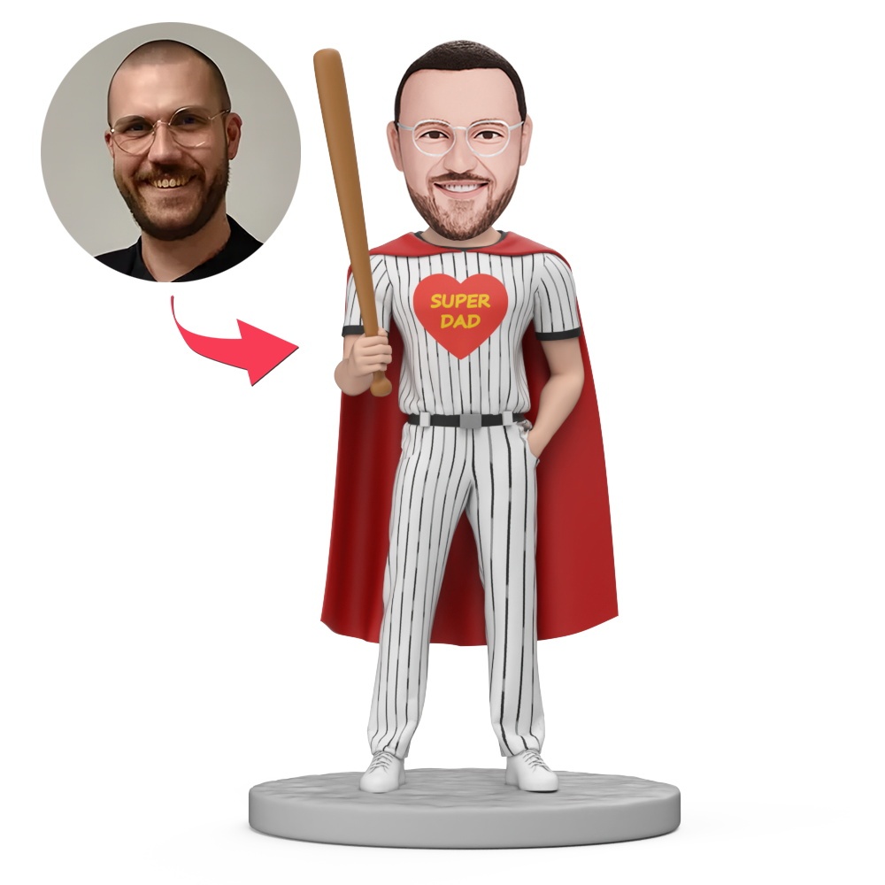 Father's Day Gifts Superman Baseball with Red Cape Custom Bobblehead with Engraved Text - MyFaceBobbleheads