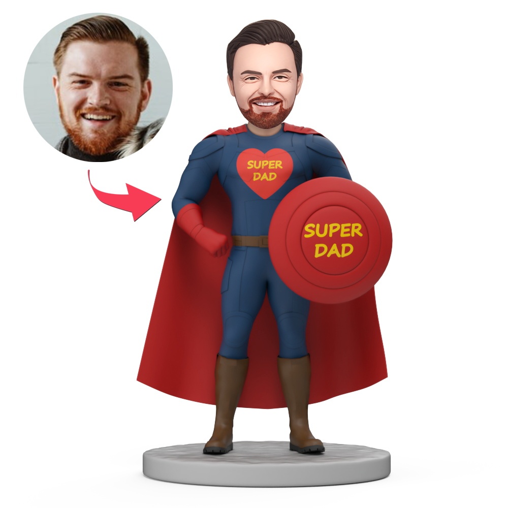 Father's Day Gifts Superman with Red Cape and Shield Custom Bobblehead with Engraved Text - MyFaceBobbleheads
