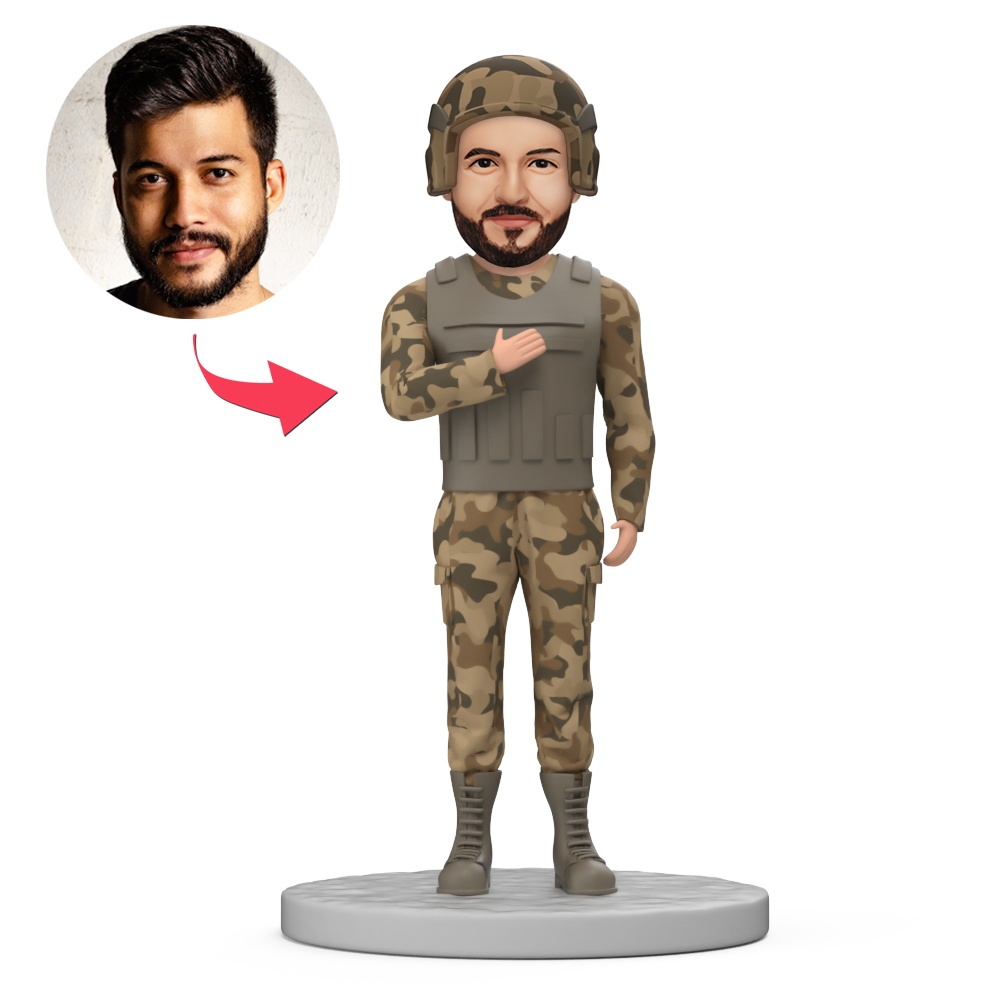 Military Man with Helmet Custom Bobblehead with Engraved Text - MyFaceBobbleheads