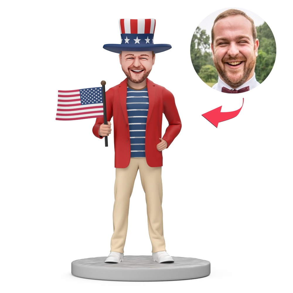 Independence Day Man Hold the National Flag Custom Bobblehead with Engraved Text