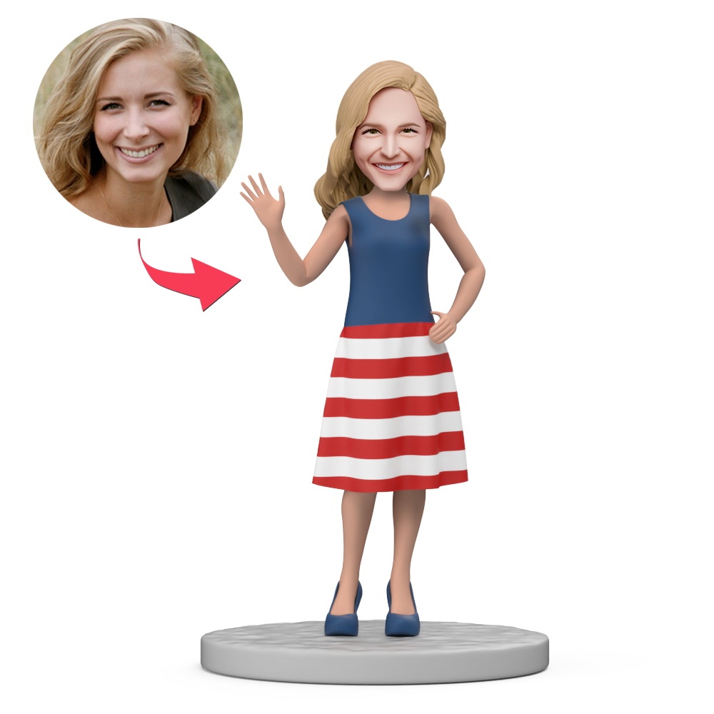 Independence Day Gift Female Wear Dress Custom Bobblehead with Engraved Text