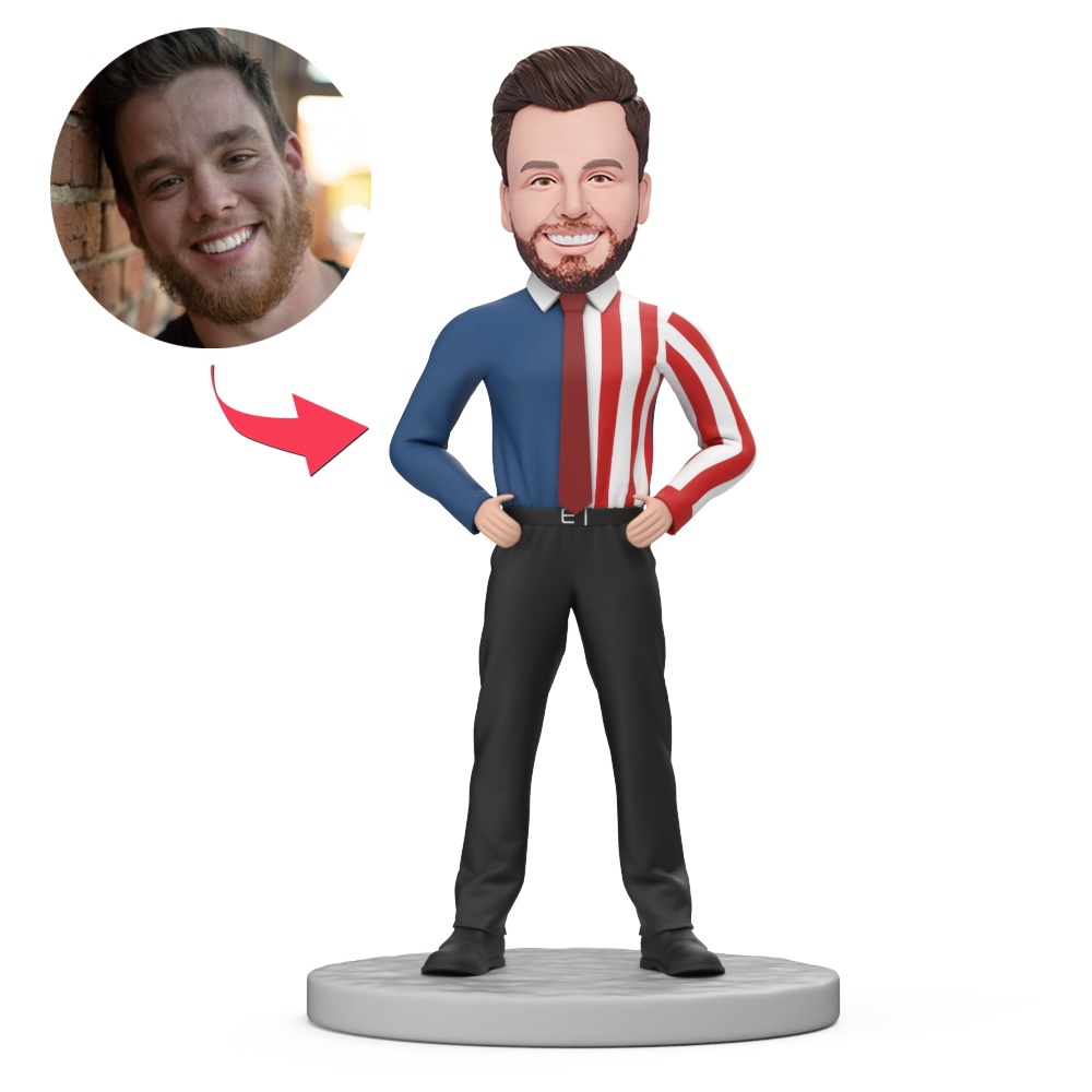 Male Wear Black Pants Custom Bobblehead with Engraved Text Gift for Independence Day