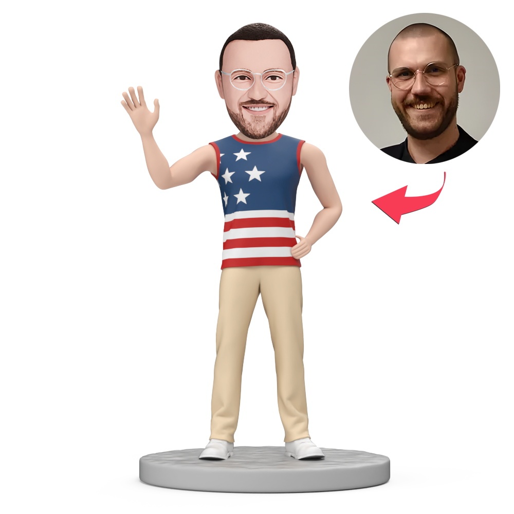 Independence Day Gift Man Wear Vest Custom Bobblehead with Engraved Text