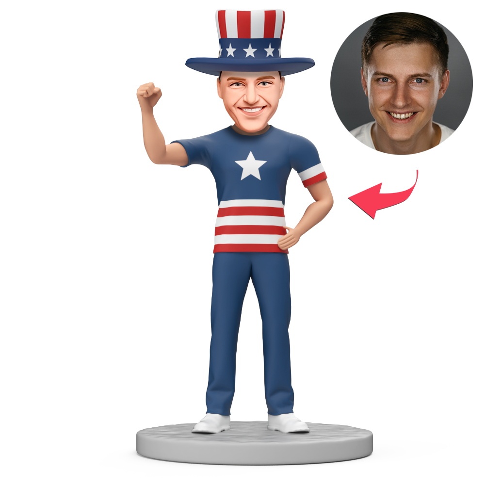 Independence Day Gift Man with Fist Raised Custom Bobblehead with Engraved Text