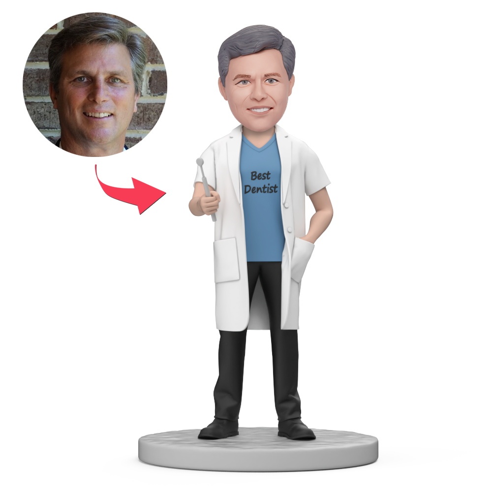 Man Best Dentist Hold Beer Custom Bobblehead with Engraved Text - MyFaceBobbleheads