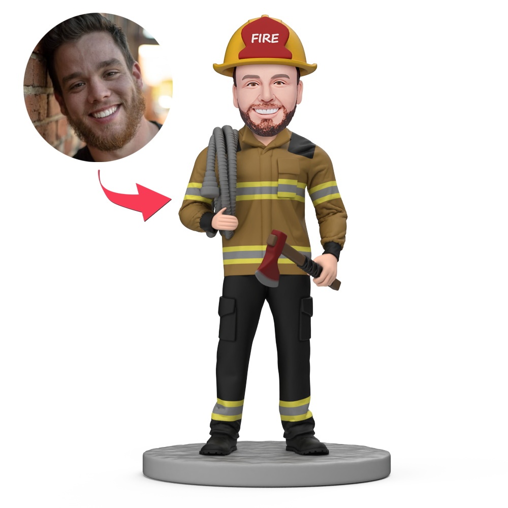 Firefighter Hold Hose Custom Bobblehead with Engraved Text - MyFaceBobbleheads