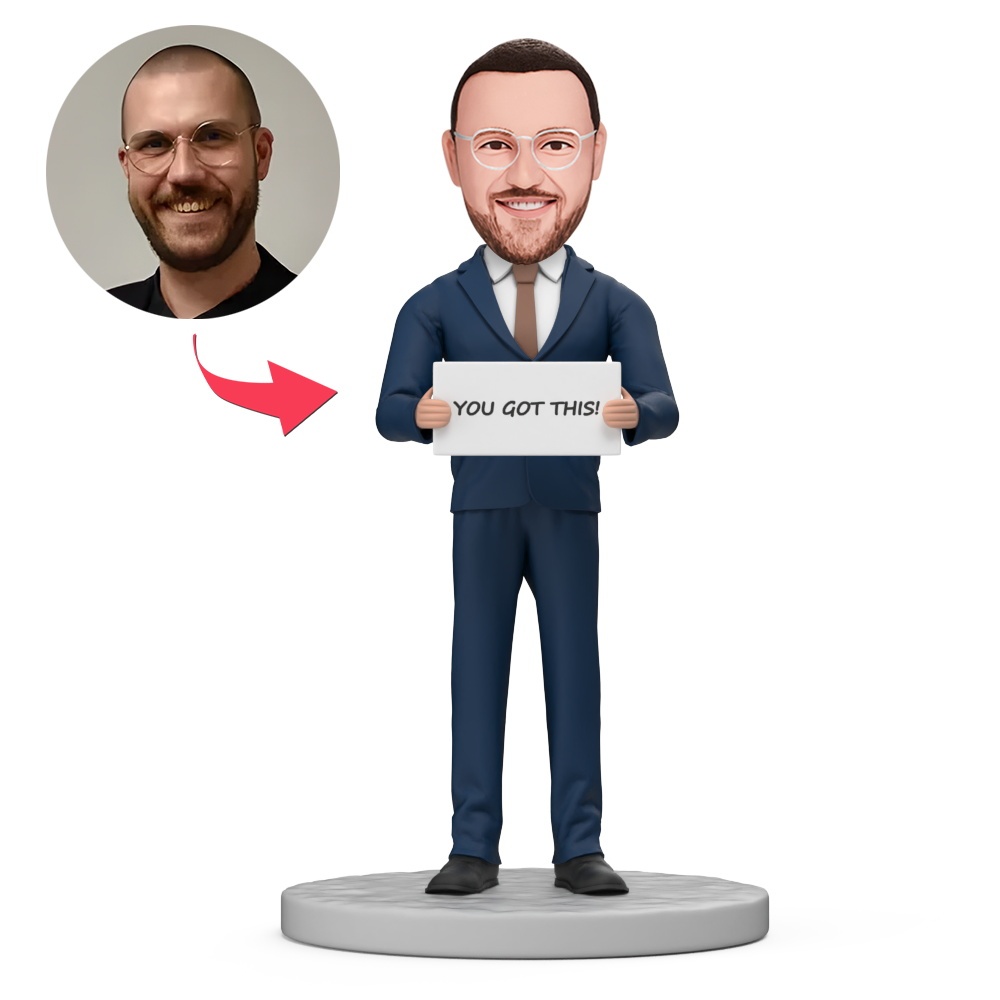 Male Blue Suit You Got This Custom Bobblehead with Engraved Text - MyFaceBobbleheads
