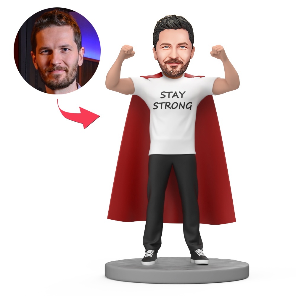 Stay Strong Male Custom Bobblehead with Engraved Text - MyFaceBobbleheads