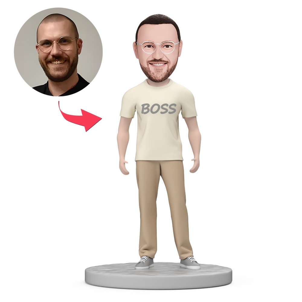 Casual Boss Wear Beige Suit Custom Bobblehead with Engraved Text