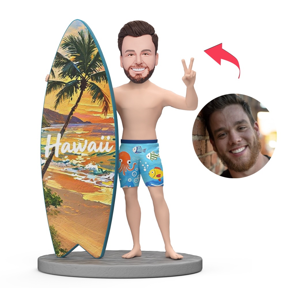 Man Wear Swim Trunks Surf Custom Bobblehead with Engraved Text
