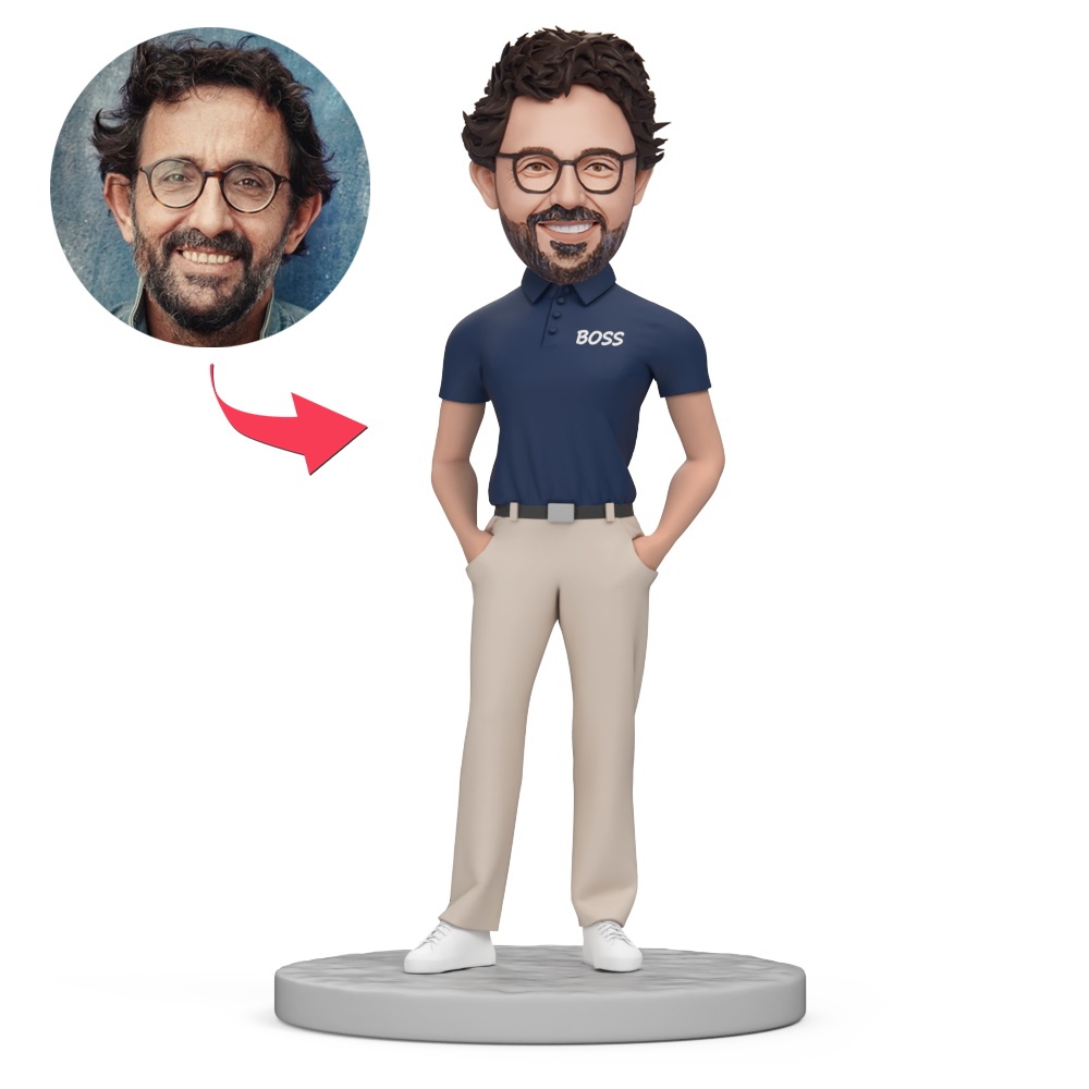 Handsome Male Boss Custom Bobblehead with Engraved Text - MyFaceBobbleheads