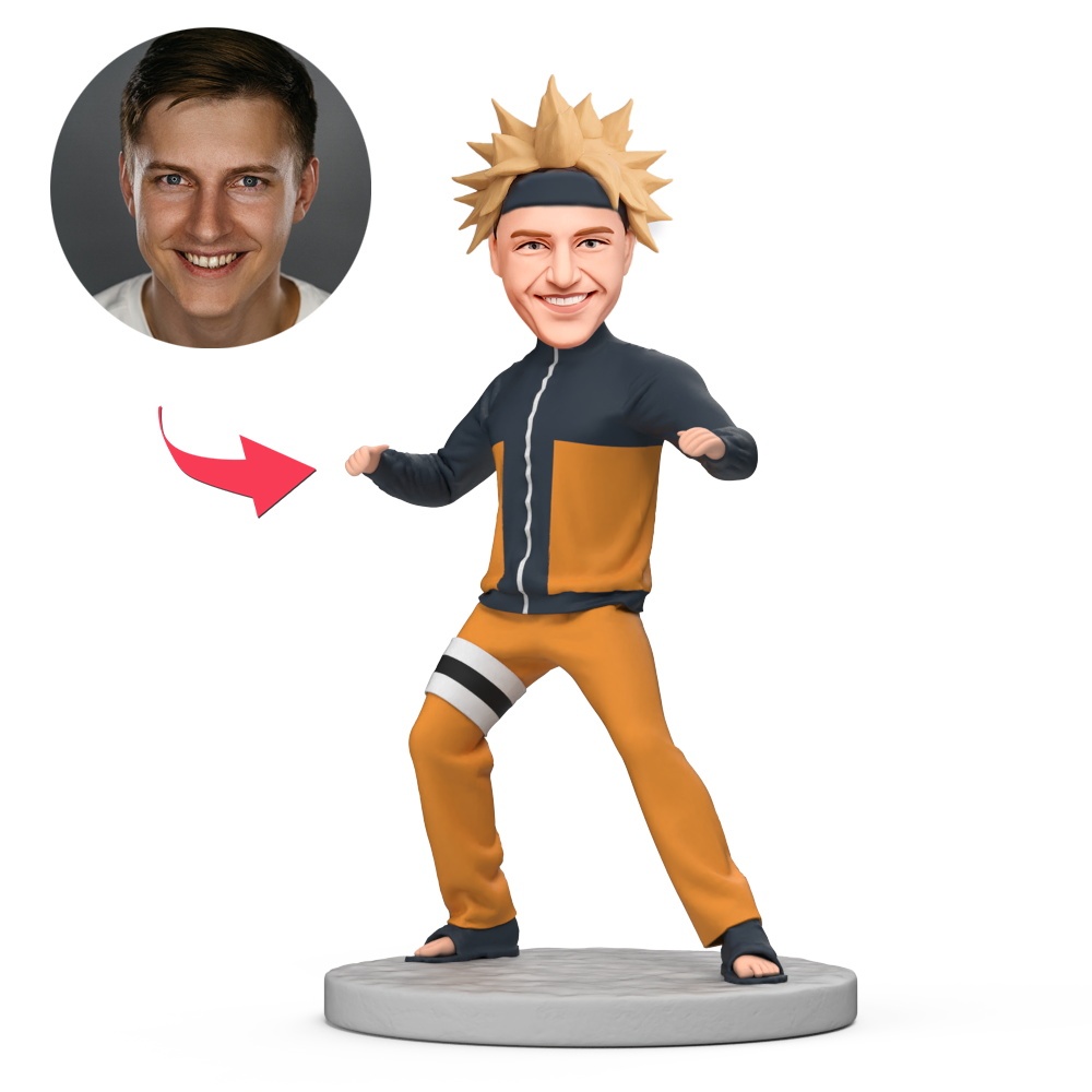 Man in Black Orange Sports Suit Custom Bobblehead With Engraved Text Gift - MyFaceBobbleheads