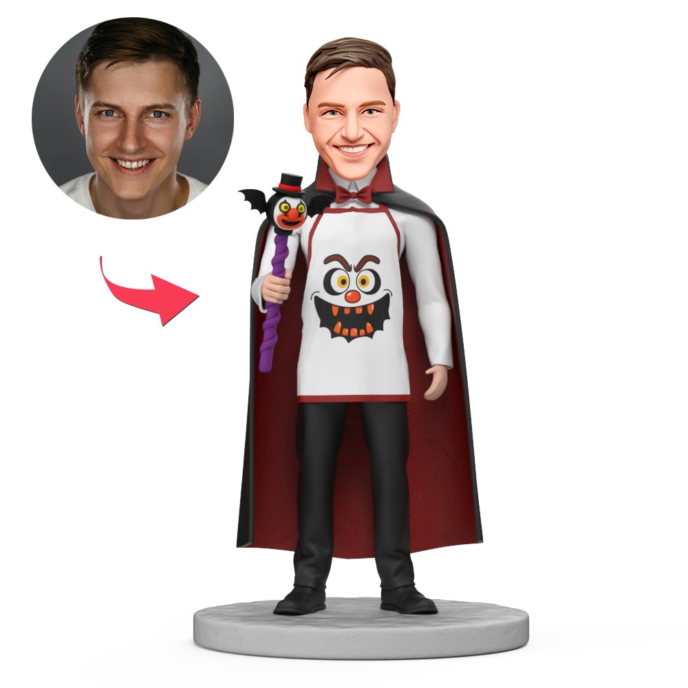 Male Vampire Holding A Cane Custom Bobblehead with Engraved Text Gift For Halloween