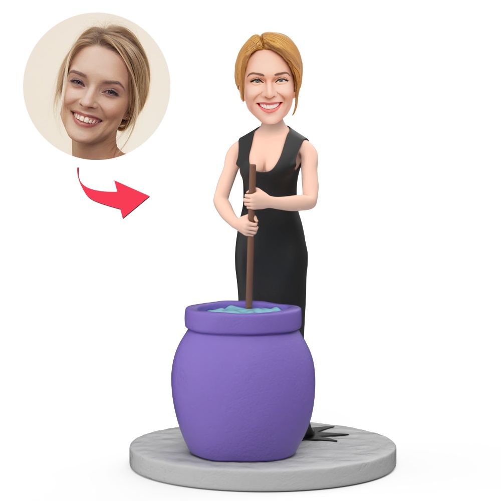 Female Witch Making Magic Potions Custom Bobblehead With Engraved Text Gift For Halloween