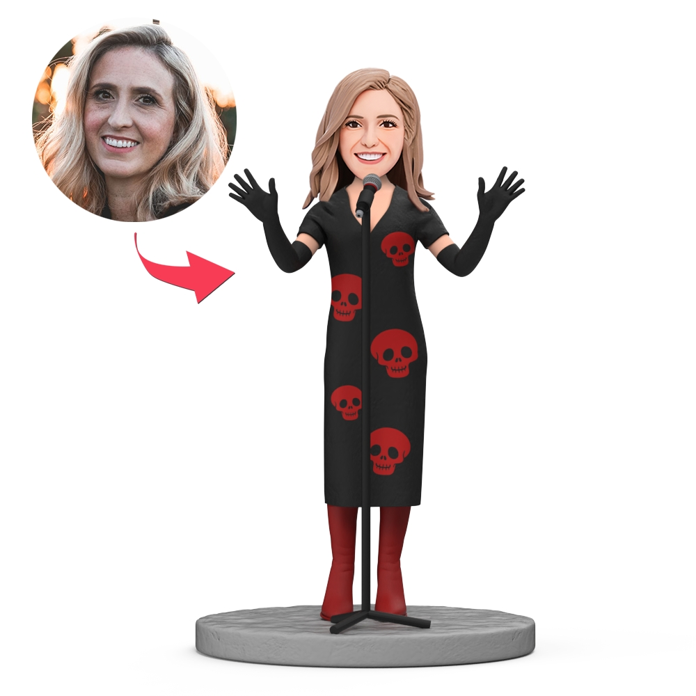 Female Singer In Skull Clothes Custom Bobblehead With Engraved Text Gift For Halloween