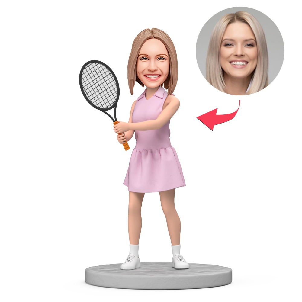 Tennis Girl In A Skirt Custom Bobblehead With Engraved Text Gift