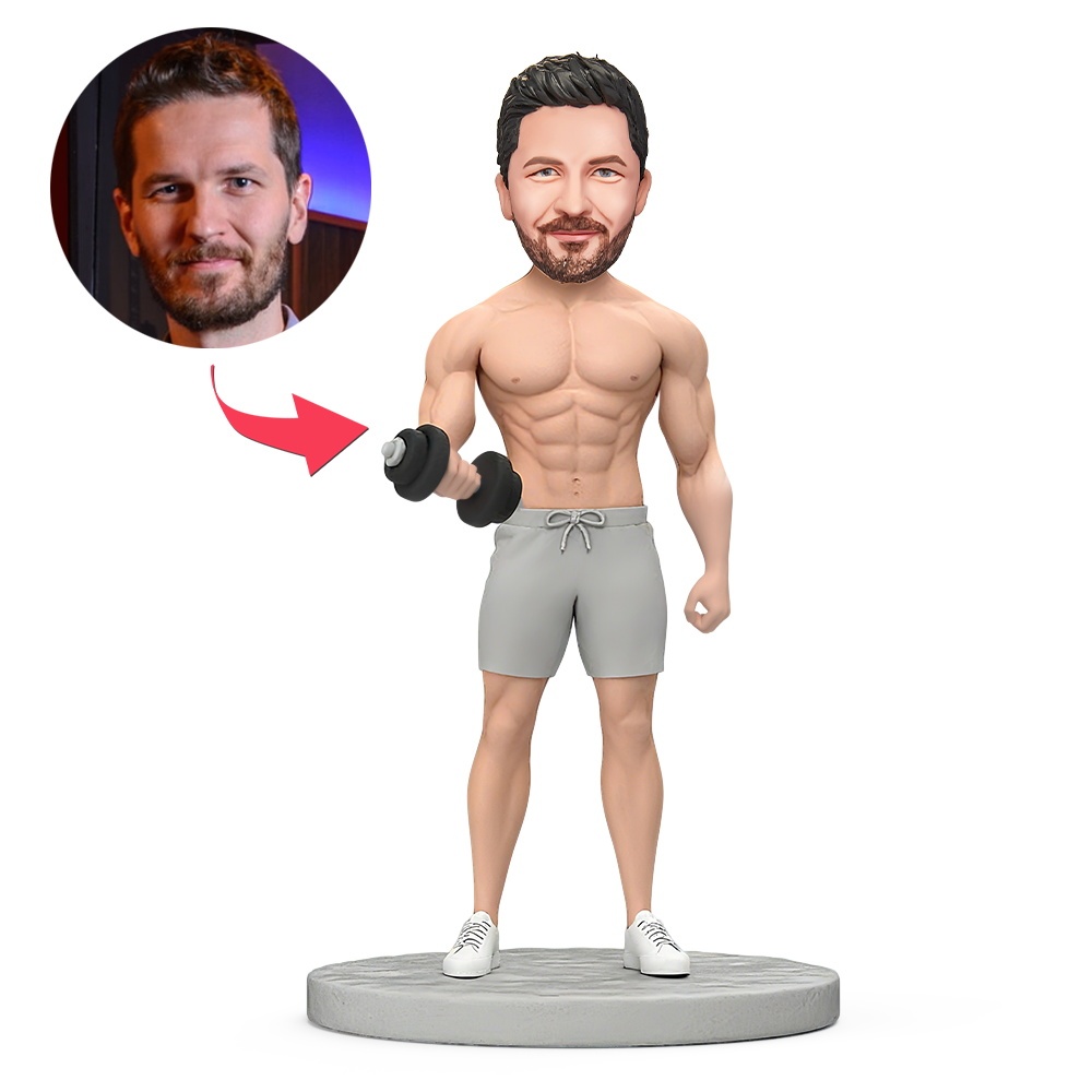 Fitness Muscular Man Holding A Dumbbell Custom Bobblehead With Engraved Text Gift