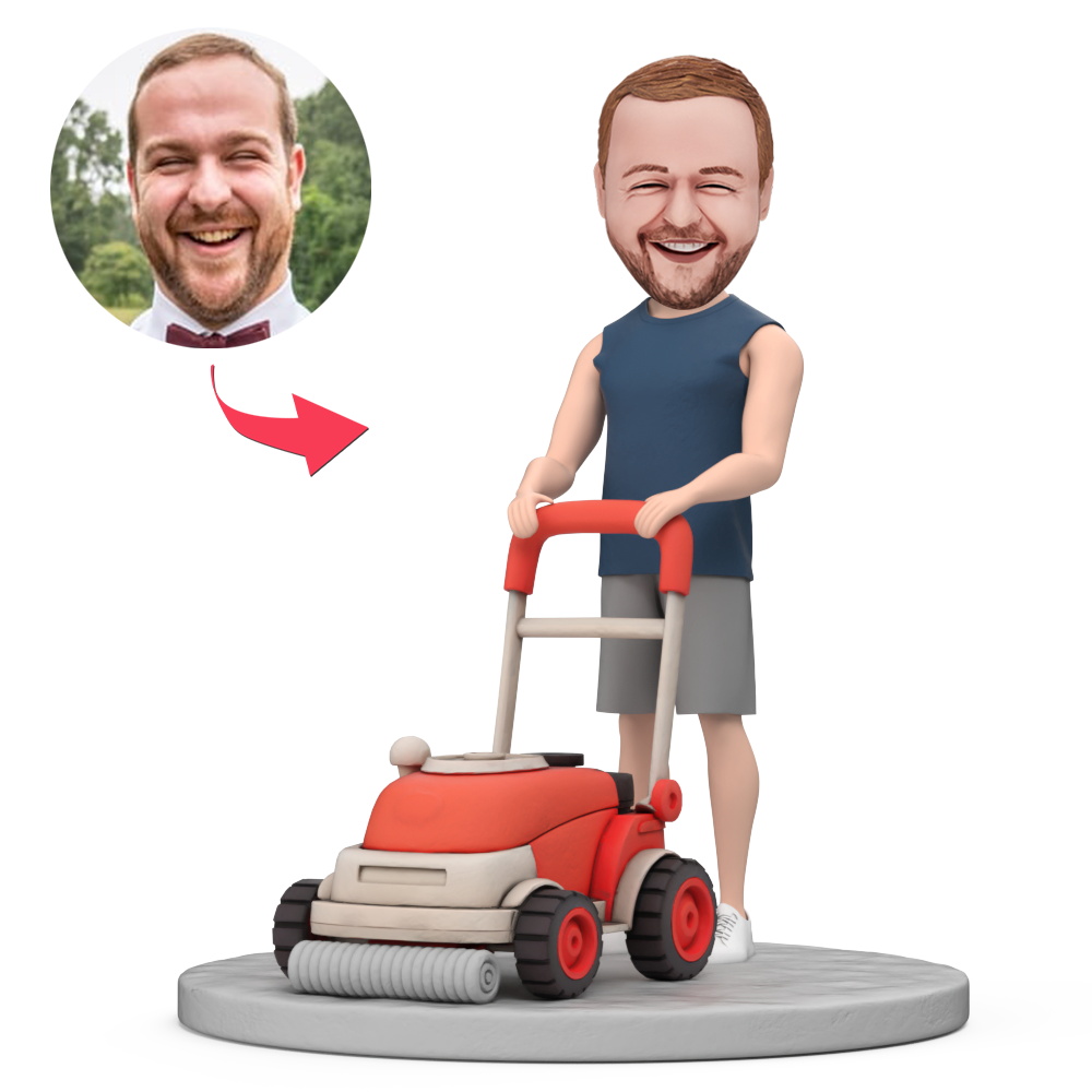 Man Pushing A Lawn Mower Custom Bobblehead with Engraved Text Gift