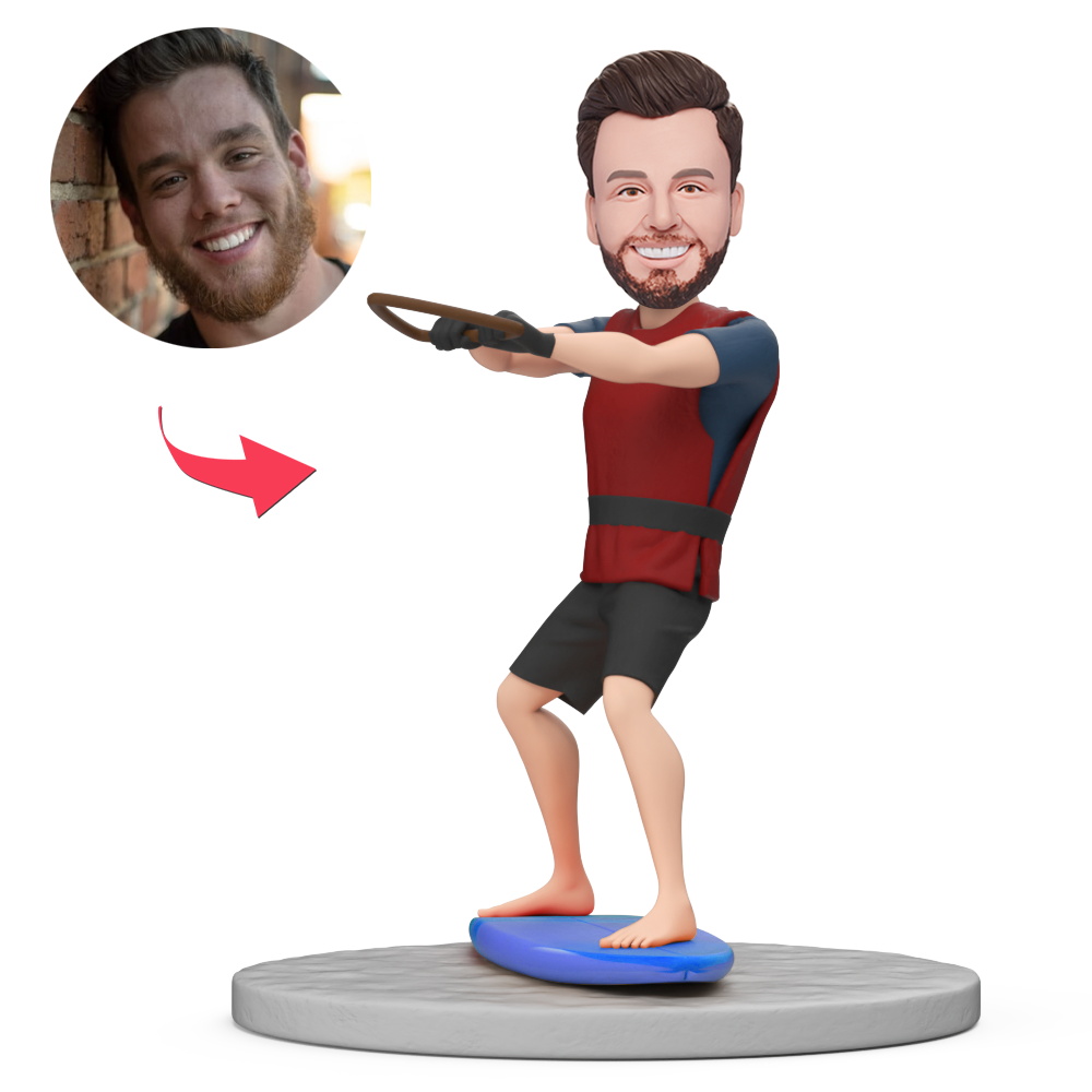 Water Skiing Man Custom Bobblehead with Engraved Text Gift