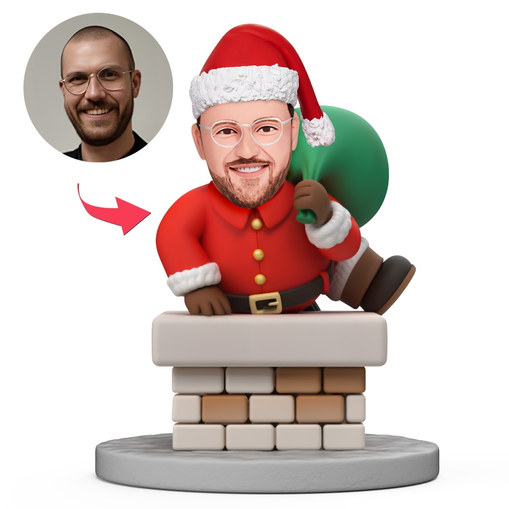 Surprise Santa in the Chimney Custom Bobbleheads With Engraved Text Gift for Christmas - MyFaceBobbleheads