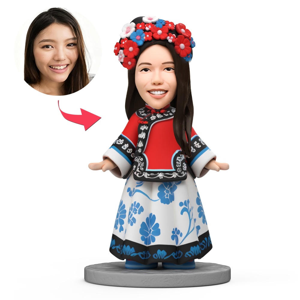 Classical Girl in Traditional Costume with Flowers in Her Hair Custom Bobbleheads With Engraved Text Gift - MyFaceBobbleheads