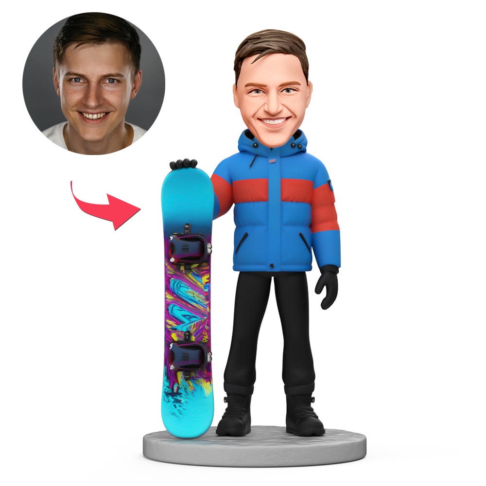 Custom Man in Blue Ski Suit with Skis Custom Bobbleheads With Engraved Text Gift - MyFaceBobbleheads