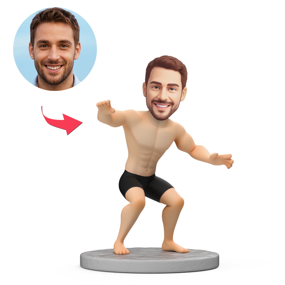 Custom Man in Black Swimming Trunks Custom Bobbleheads With Engraved Text Gift
