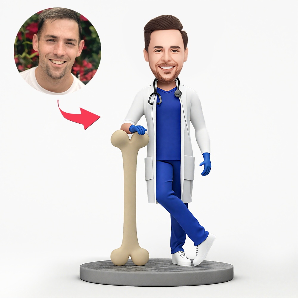 Custom Male Orthopedic Surgeon with a Bone Model Custom Bobbleheads With Engraved Text Gift - MyFaceBobbleheads