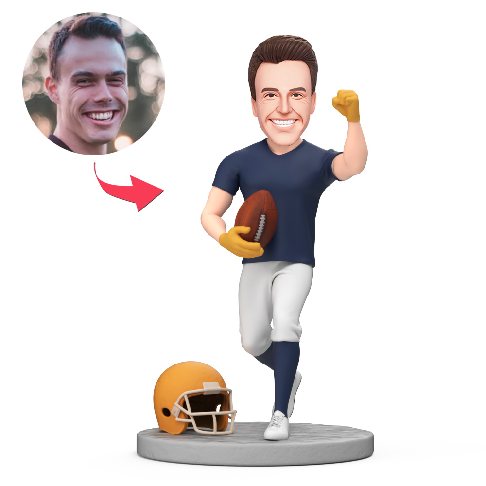 Custom Male Football Player in Yellow Helmet Holding Football Custom Bobblehead With Engraved Text Gift