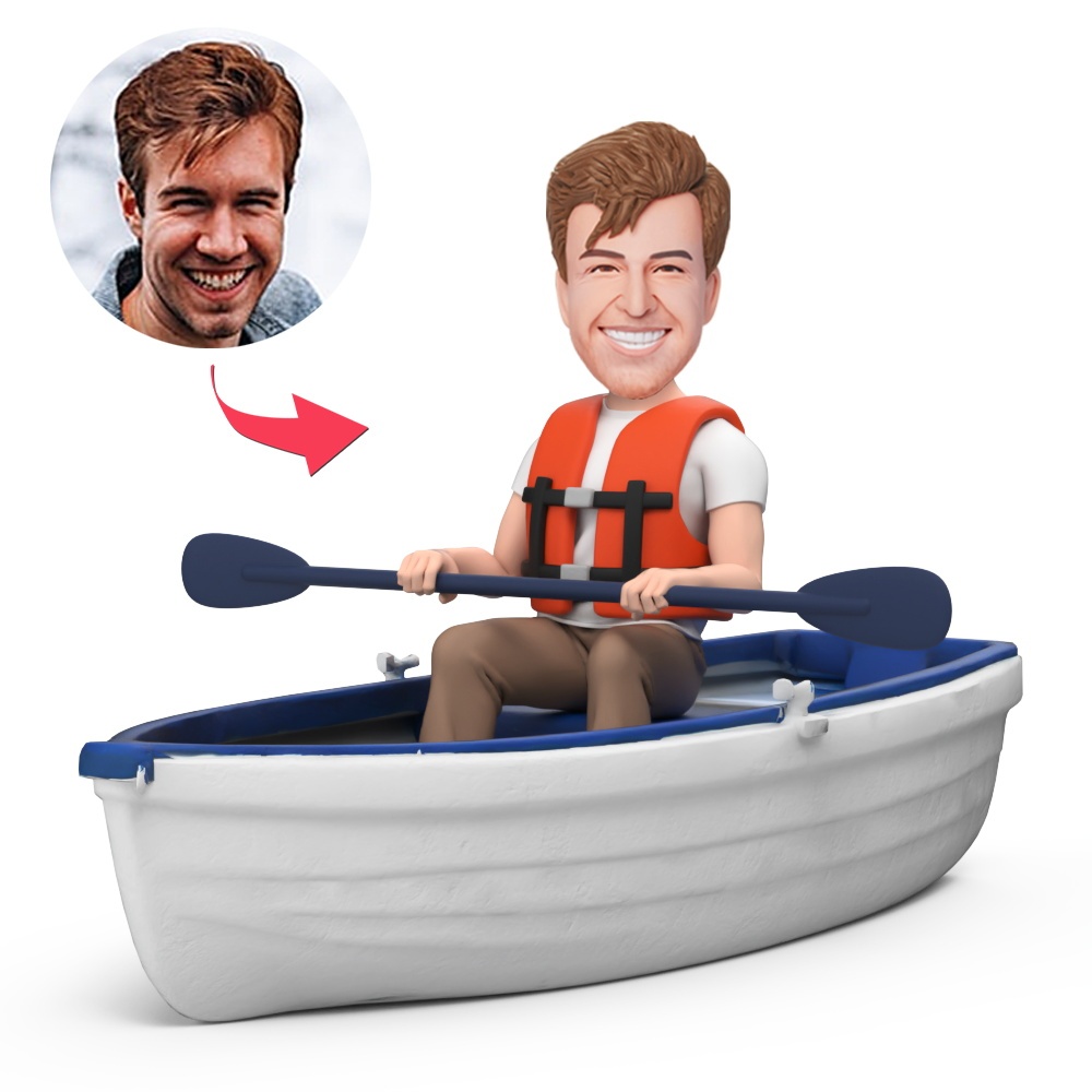 Custom Man Holding Rowing Oar and in Life Jacket Custom Bobblehead With Engraved Text Gift - MyFaceBobbleheads