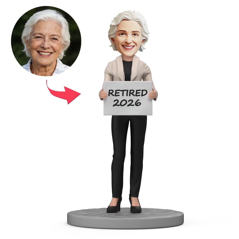 2026 Retired Female Wearing Suit Custom Bobblehead With Engraved Text - MyFaceBobbleheads