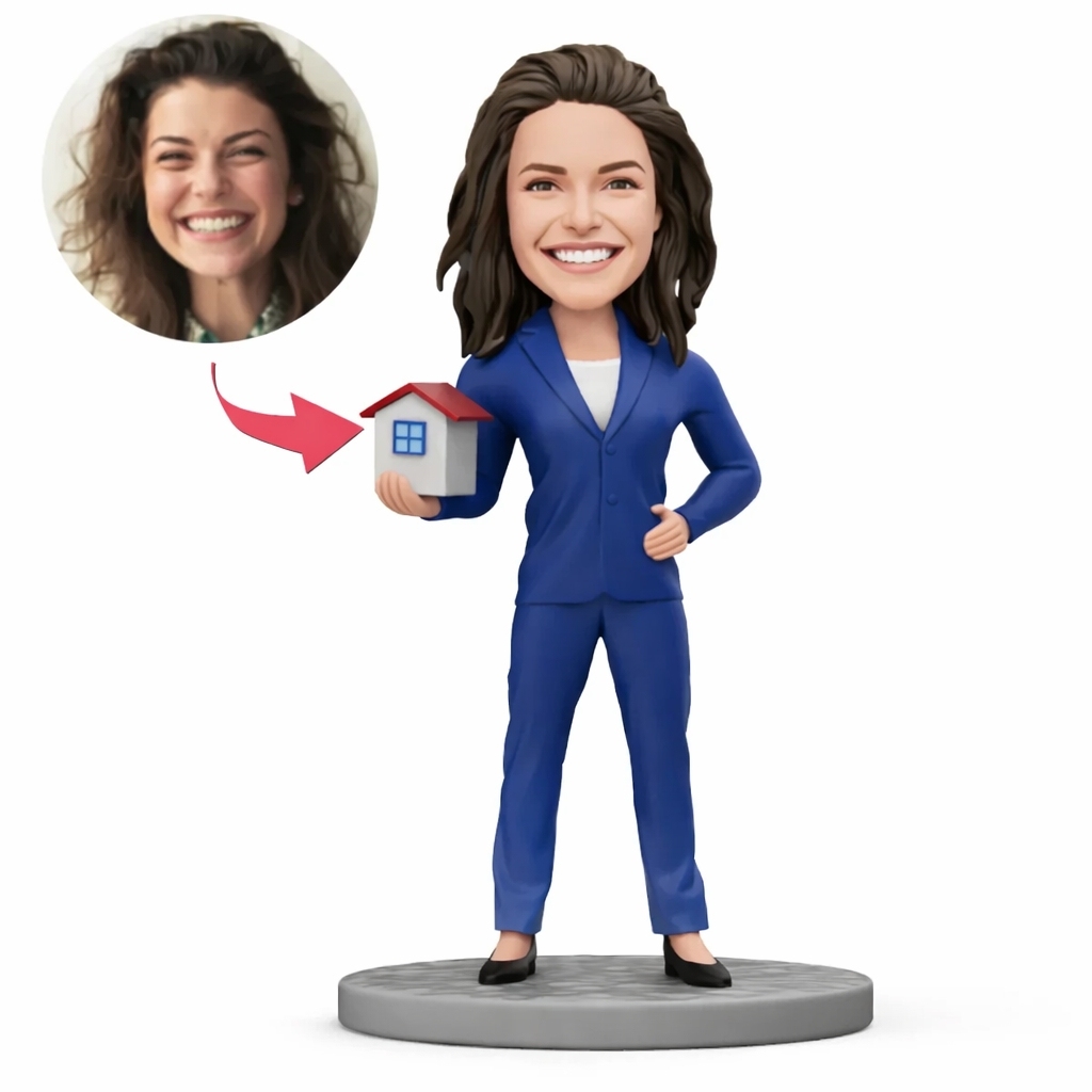 Custom Bobblehead Property Sales Holding Tiny Homes Bobblhehead Gift For Woman Realtor