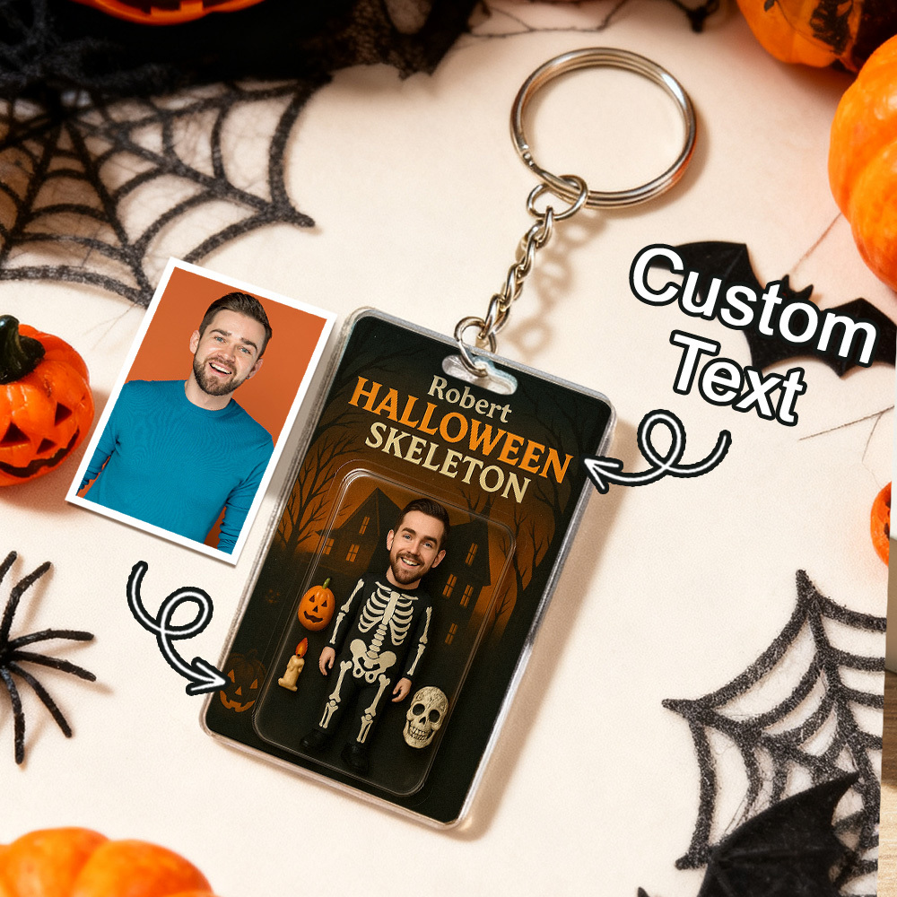 Custom 3D Effect Action Figure Pack Packaging Personalized Acrylic Skull Witch Keychain Gift for Halloween