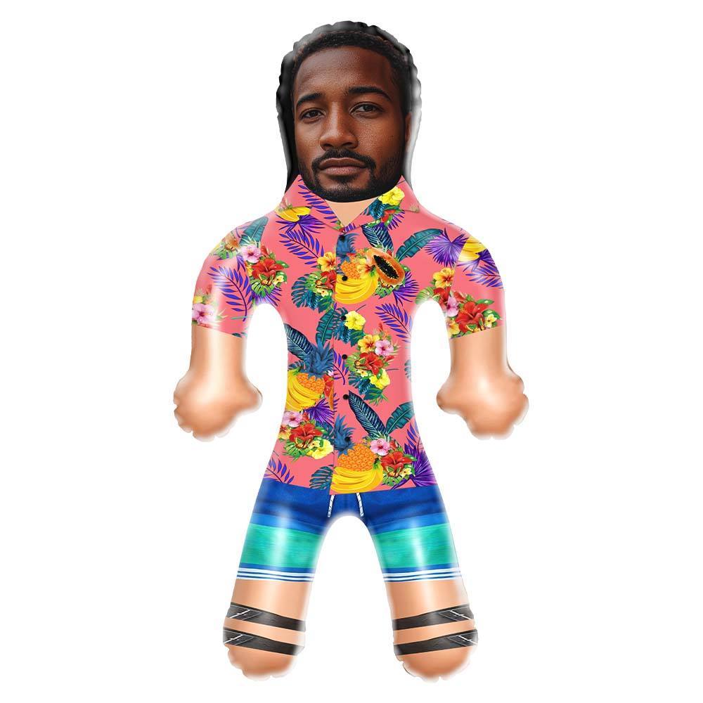 Personalized Blow Up Dolls Hawaiian Shirt Flowers and Fruits Funny Inflatable Man Printed Face for Party Favors - 