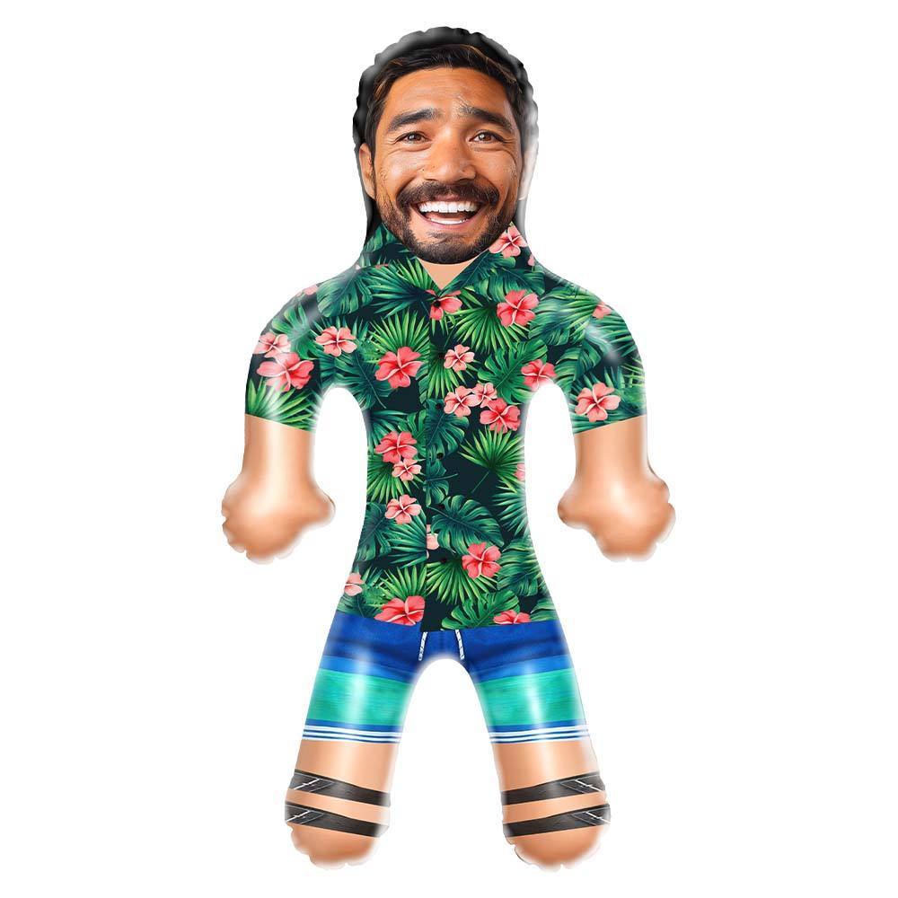 Personalized Blow Up Dolls Hawaiian Shirt Red Flowers Funny Inflatable Man Printed Face for Party Favors - 