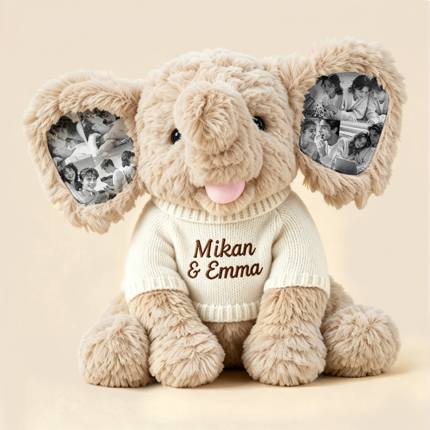 Custom Photo Elephant Plush – Personalized Ear Picture Elephant Gift for Couples Anniversary Gifts - MyFaceBobbleheads