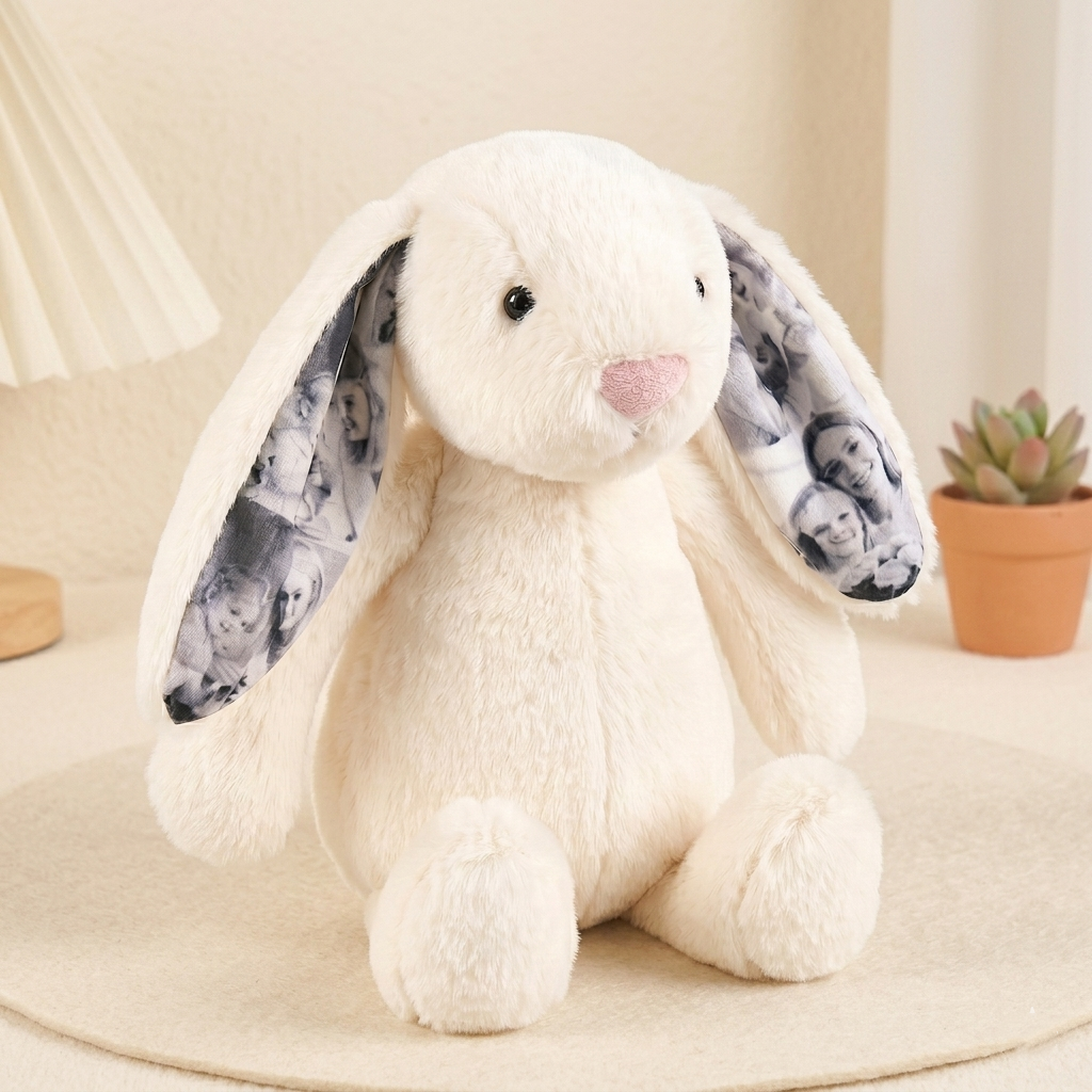 Custom Photo Couple Bunny Plush Personalized Hidden Ear Picture Bunny Gift for Couples Anniversary Gifts - MyFaceBobbleheads