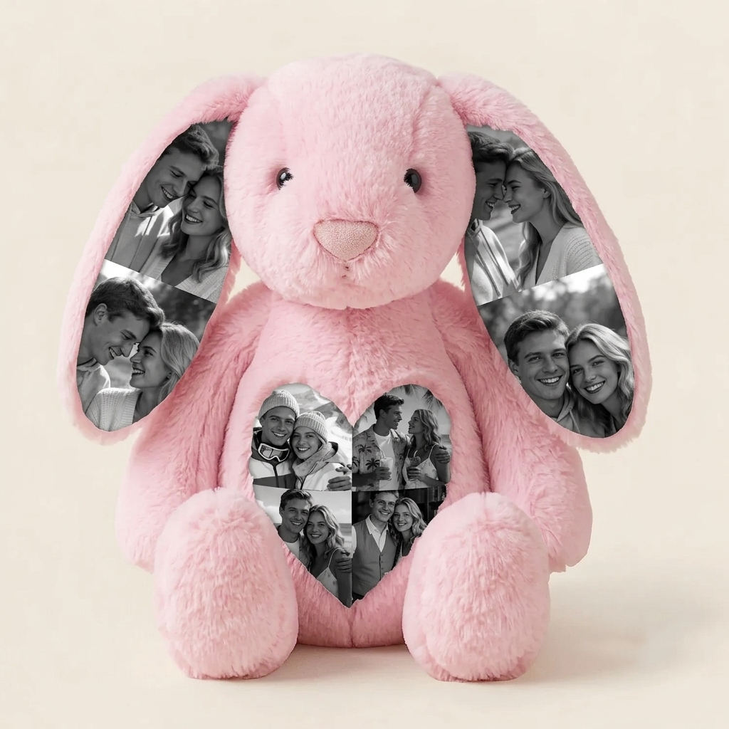 Custom Photo Couple Bunny Plush Personalized Hidden Ear Picture Bunny Gift for Couples Anniversary Gifts - MyFaceBobbleheads