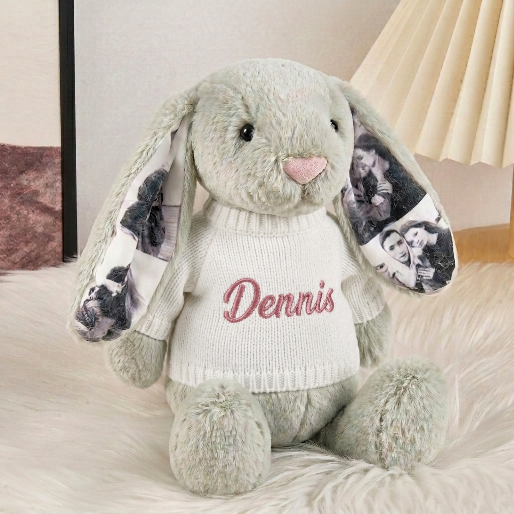 Custom Photo Couple Bunny Plush Personalized Hidden Ear Picture Bunny Gift for Couples Anniversary Gifts - MyFaceBobbleheads